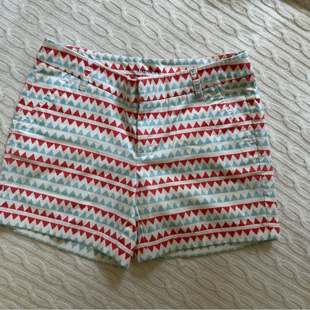 Caslon Red and Blue Bermudas with Geometric Pattern